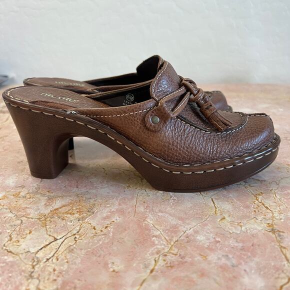 Nicole Brown Leather Loafer Slip On Clog Mules 90s Academia Vintage Tassel 6.5 - Picture 3 of 11